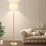 【Upgraded】Dimmable Gold Floor Lamps for Living Room, 11W LED Bulb Included, Modern Standing Lamp with Marble Base, Tall Pole Light with White Linen Shade for Bedroom Reading Office Corner Nursery