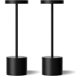 Black Cordless Table Lamp, 4000mAh Rechargeable Battery Powered Lamps, 3 Color Stepless Dimming, LED Wireless Outdoor Lamps for Dining Room, Bedroom, Bar, Cafe, Restaurant, Patio, Camping, Set of 2