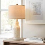 USumkky 23.75" Modern Ceramic Single Table Lamp for Living Room Farmhouse Bedside Nightstand Lamp for Bedroom Home Office Dorm