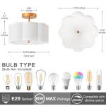 Bargeni Semi Flush Mount Ceiling Light,13 inch Modern Ceiling Light Fixture,Gold Light Fixtures Ceiling Mount with Flower-Shaped Fabric Shade, Flush Mount Light Fixture for Bedroom,Living Room,Hallway