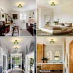 Shenmoyl Semi Flush Mount Gold Vintage Lights Fixture with Green Peony Glass, Bulb Included, 4.72" Base Modern Ceiling Light for Kitchen, Bedroom