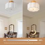 Bargeni Semi Flush Mount Ceiling Light,13 inch Modern Ceiling Light Fixture,Gold Light Fixtures Ceiling Mount with Flower-Shaped Fabric Shade, Flush Mount Light Fixture for Bedroom,Living Room,Hallway