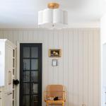 Bargeni Semi Flush Mount Ceiling Light,13 inch Modern Ceiling Light Fixture,Gold Light Fixtures Ceiling Mount with Flower-Shaped Fabric Shade, Flush Mount Light Fixture for Bedroom,Living Room,Hallway