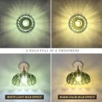 Shenmoyl Semi Flush Mount Gold Vintage Lights Fixture with Green Peony Glass, Bulb Included, 4.72" Base Modern Ceiling Light for Kitchen, Bedroom