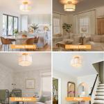 Bargeni Semi Flush Mount Ceiling Light,13 inch Modern Ceiling Light Fixture,Gold Light Fixtures Ceiling Mount with Flower-Shaped Fabric Shade, Flush Mount Light Fixture for Bedroom,Living Room,Hallway