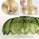 Shenmoyl Semi Flush Mount Gold Vintage Lights Fixture with Green Peony Glass, Bulb Included, 4.72" Base Modern Ceiling Light for Kitchen, Bedroom
