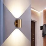 Tubicen Up Down Wall Sconce Indoor Dimmable Home Theater Wall Sconces 7W Bright Indoor LED Cylinder Wall Lights for Living Room Hallway Stairway Hardwired 5.4" H Gold