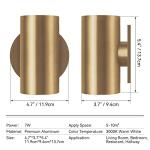 Tubicen Up Down Wall Sconce Indoor Dimmable Home Theater Wall Sconces 7W Bright Indoor LED Cylinder Wall Lights for Living Room Hallway Stairway Hardwired 5.4" H Gold