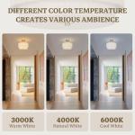 Semi Flush Mount Ceiling Light Fixture,12.6'' Gold Light Fixtures Ceiling Mount, Modern Close to Ceiling Light with 2-Layer Linen Shade,Farmhouse Drum Ceiling Light for Bedroom Hallway Living Room