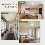 Semi Flush Mount Ceiling Light Fixture,12.6'' Gold Light Fixtures Ceiling Mount, Modern Close to Ceiling Light with 2-Layer Linen Shade,Farmhouse Drum Ceiling Light for Bedroom Hallway Living Room