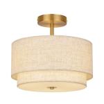 Semi Flush Mount Ceiling Light Fixture,12.6'' Gold Light Fixtures Ceiling Mount, Modern Close to Ceiling Light with 2-Layer Linen Shade,Farmhouse Drum Ceiling Light for Bedroom Hallway Living Room