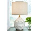 Signature Design by Ashley Wardmont 18" Modern Dimensional Design Ceramic Table Lamp, White