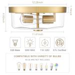 Luminzone Motion Sensor Ceiling Light Indoor, 2-Light Hallway Lighting Fixtures with Motion Sensor Flush Mount, Modern Farmhouse Ceiling Lamp Clear Glass for Kitchen Porch Entryway Brushed Gold