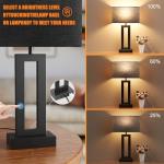 Seealle Nightstand Table Lamps for Bedrooms Set of 2 - Touch Bedside Lamp with USB C+A, 3 Way Dimmable Living Room End Tables 2, Modern Night Stand Bed Side Guest Room(Black) E. Black