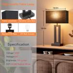 Seealle Nightstand Table Lamps for Bedrooms Set of 2 - Touch Bedside Lamp with USB C+A, 3 Way Dimmable Living Room End Tables 2, Modern Night Stand Bed Side Guest Room(Black) E. Black