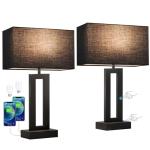 Seealle Nightstand Table Lamps for Bedrooms Set of 2 - Touch Bedside Lamp with USB C+A, 3 Way Dimmable Living Room End Tables 2, Modern Night Stand Bed Side Guest Room(Black) E. Black