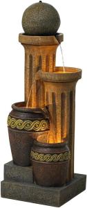 Sphere Jugs and Column Rustic Outdoor Floor Water Fountain 50" High with LED Light Cascading for Garden Patio Backyard Deck