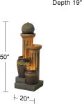 Sphere Jugs and Column Rustic Outdoor Floor Water Fountain 50" High with LED Light Cascading for Garden Patio Backyard Deck