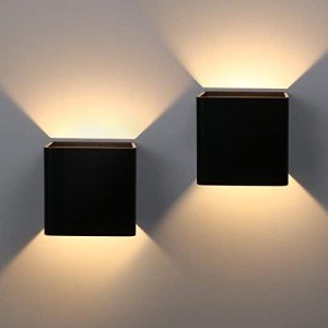 Ralbay LED Modern Black Indoor Wall Sconce 2-Pack 10W Modern LED Aluminum Wall Mounted Light Fixture Lamps Up and Down Wall Sconce for Indoor Living Room Bedroom Hallway (Warm White Light, 3000K)