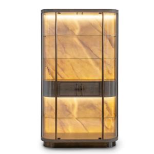 Light luxury arc glass wine cabinet villa high-end wall display cabinet luminous back panel living room