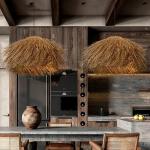 Rattan Hand Woven Pendant Lights for Ceiling Shop Bar Grass Japan Hanging Lamp Living Room Chandelier Loft Room Decor Lustre LED