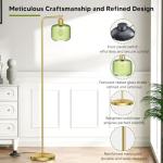 Glass Floor Lamp for Living Room, Modern Standing Lamp with Green Ribbed Glass Lampshade and Pedal Switch, 66” Tall Lamp & Gold Floor Lamp for Bedroom Study Room,Brushed Gold(3000K LED Bulb Included)