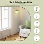 Glass Floor Lamp for Living Room, Modern Standing Lamp with Green Ribbed Glass Lampshade and Pedal Switch, 66” Tall Lamp & Gold Floor Lamp for Bedroom Study Room,Brushed Gold(3000K LED Bulb Included)
