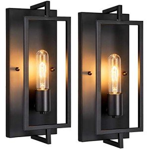 Maylaywood Industrial Wall Sconces Set of 2, Vintage Light Fixture, E26 Base, Matte Black Metal Wall Mount Lamp, Modern Indoor Lighting Hardwired