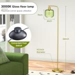 Glass Floor Lamp for Living Room, Modern Standing Lamp with Green Ribbed Glass Lampshade and Pedal Switch, 66” Tall Lamp & Gold Floor Lamp for Bedroom Study Room,Brushed Gold(3000K LED Bulb Included)