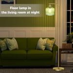 Glass Floor Lamp for Living Room, Modern Standing Lamp with Green Ribbed Glass Lampshade and Pedal Switch, 66” Tall Lamp & Gold Floor Lamp for Bedroom Study Room,Brushed Gold(3000K LED Bulb Included)