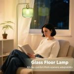 Glass Floor Lamp for Living Room, Modern Standing Lamp with Green Ribbed Glass Lampshade and Pedal Switch, 66” Tall Lamp & Gold Floor Lamp for Bedroom Study Room,Brushed Gold(3000K LED Bulb Included)