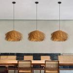 Rattan Hand Woven Pendant Lights for Ceiling Shop Bar Grass Japan Hanging Lamp Living Room Chandelier Loft Room Decor Lustre LED