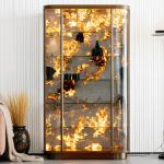 Light luxury arc glass wine cabinet villa high-end wall display cabinet luminous back panel living room