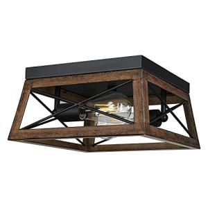 DEWENWILS Farmhouse Flush Mount Ceiling Light with Wood Grain Finish, 2-Light Metal Light Fixture for Kitchen Hallway Entryway Porch