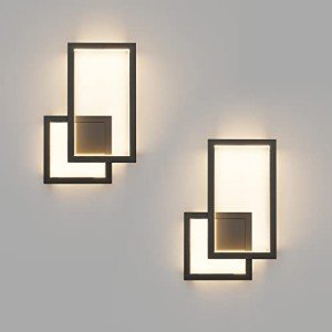 Ralbay 2-Pack Modern Indoor Wall Sconce 20W Aluminum Up and Down LED Modern Black Wall Sconce for Indoor Living Room Bedroom Hallway (Warm White Light, 3000K)