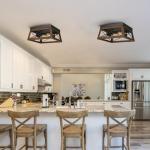 DEWENWILS Farmhouse Flush Mount Ceiling Light with Wood Grain Finish, 2-Light Metal Light Fixture for Kitchen Hallway Entryway Porch