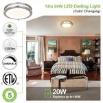 13 inch Flush Mount LED Ceiling Light Fixture, 2700K/3000K/3500K/4000K/5000K Adjustable Ceiling Lights, Brushed Nickel Saturn Dimmable Lighting for Bathroom Kitchen or Stairwell, ETL Listed - 2 Pack