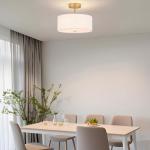 Febeleven 3-Light Semi Flush Mount Ceiling Light Modern Gold Drum Light Fixtures with White Fabric Cover Shade Round Chandelier for Bedroom Living Room Kitchen and Hallway