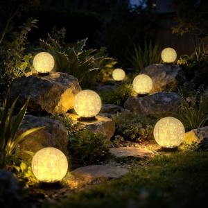 HOTEAGLE Solar Globe Lights Outdoor Waterproof-Large 2-Pack Solar Balls Garden-Cracked Glass Ball Solar Lights Outdoor-Solar Orbs Outside Decor Garden Patio & Lawn Backyard Decor