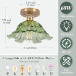 Loiogohot Semi Flush Mount Ceiling Light,Hallway Vintage Lights Fixture Ceiling Green 11" E26 Vintage Light Fixtures for Closet Hallway Kitchen Dining Room