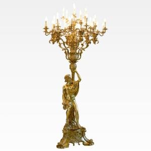 Hotel decoration luxury antique European emperors gold-plated brass god handheld candle lighting bronze floor lamp