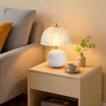 PARTPHONER Mushroom Table Lamp, Ceramic Bedside Lamp with Glass Shade, 3-Way Lighting (2700K-5000K) Rocker Switch, Small Nightstand Lamp for Bedroom, Living Room, Office, White