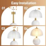 PARTPHONER Mushroom Table Lamp, Ceramic Bedside Lamp with Glass Shade, 3-Way Lighting (2700K-5000K) Rocker Switch, Small Nightstand Lamp for Bedroom, Living Room, Office, White