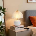 PARTPHONER Mushroom Table Lamp, Ceramic Bedside Lamp with Glass Shade, 3-Way Lighting (2700K-5000K) Rocker Switch, Small Nightstand Lamp for Bedroom, Living Room, Office, White