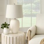 Nourison Home 23" Natural White Ceramic Jar Table Lamp for Bedroom, Living Room, Dining Office, with Off-White Shade