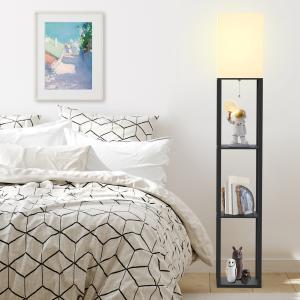 Column Floor Lamp with Shelves, Real Solid Wood and Bulb Included