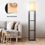 Column Floor Lamp with Shelves, Real Solid Wood and Bulb Included