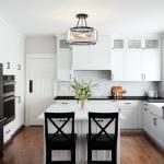 Kunlinzhu 15.7" Black and Gold Semi Flush Mount Ceiling Light Fixture 3 Light,Drum Modern Glass Ceiling Light Fixtures for Bedroom,Entryway,Hallway,Kithcen,Dining Room,Bathroom