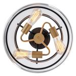 Kunlinzhu 15.7" Black and Gold Semi Flush Mount Ceiling Light Fixture 3 Light,Drum Modern Glass Ceiling Light Fixtures for Bedroom,Entryway,Hallway,Kithcen,Dining Room,Bathroom