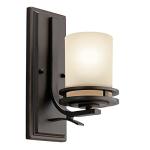 Kichler Hendrik 12” Wall Light Fixture in Olde Bronze with Umber Etched Glass, 1-Light Wall Lamp for Bedroom or Living Room, 5076OZ